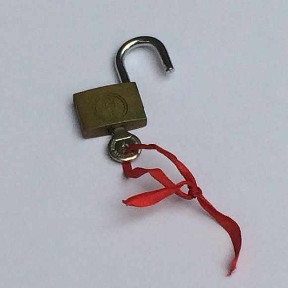 7/8" wide small gold brass metal padlock with key for storage or travel - Picture 7 of 7